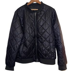 Deep blue quilted puffer bomber jacket
